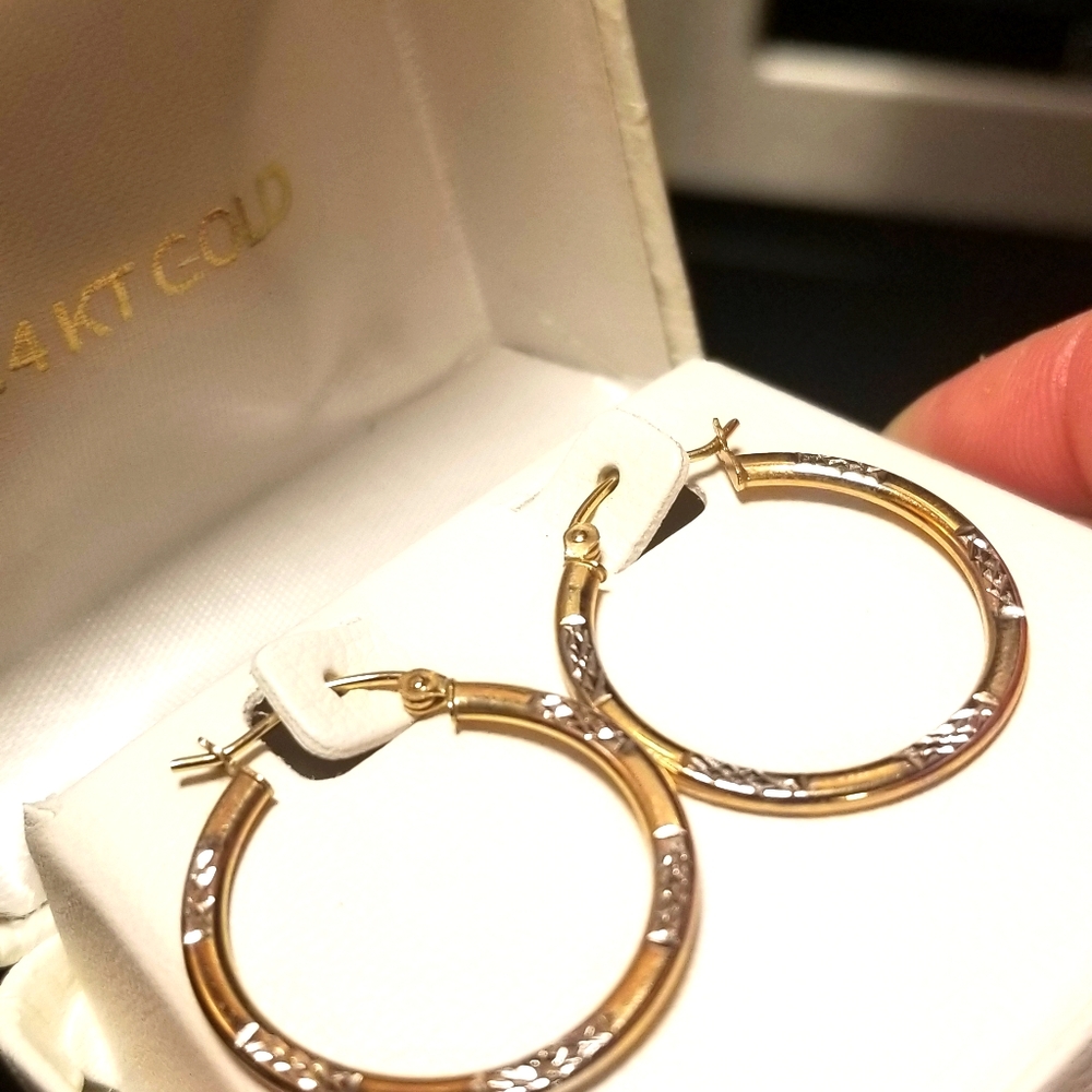 14kt yellow and white gold 25mm hoops